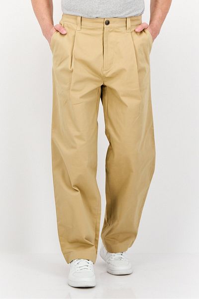 Esprit Men Straight Fit Plain Wide Leg Chino Pants, Tan