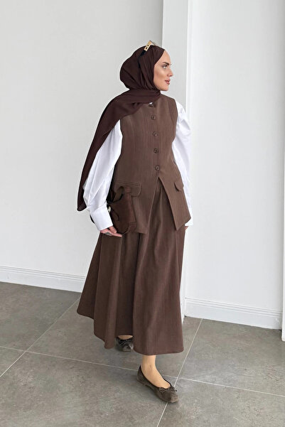 My Blog Hnědá vesta ze 100% bavlny s kapsami - 8656