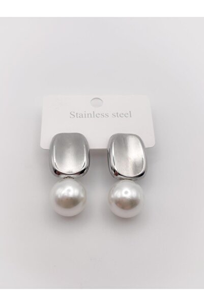 Trinos Steel Earrings Curved Plate Earrings with Pearls
