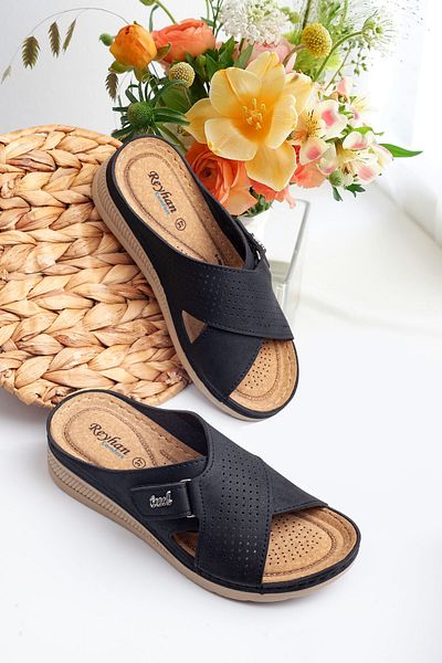 ShoesBag Γυναικεία Ανατομική Σόλα Ορθοπεδικές Παντόφλες με σφήνα Τακούνι, Γυναικείες Ορθοπεδικές Παντόφλες Διπλής Πόρπης