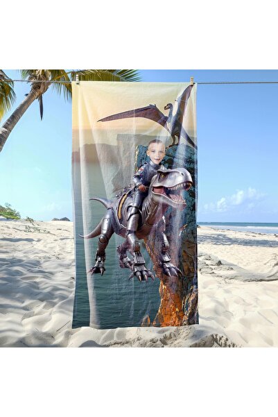 EJOYA Kişiye Özel Karikatür Fotoğraflı Şirin Dino Plaj ve Banyo Havlusu 115160