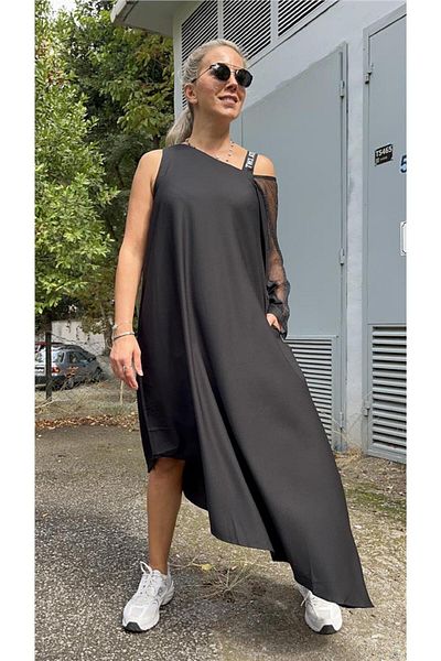 AYSL BUTİK Mesh Detailed One Sleeve Design Dress