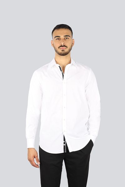 PAUL&SHARK Men's Regular Fit Long Sleeve White Shirt with Logo Print Pattern on the Sleeve 25413505 -010