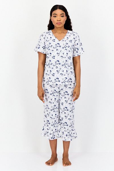 Jones of New York Women 2 Pieces Floral Print Short Sleeve Top And Bottom Pajama Set, Multicolor