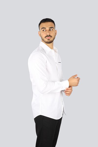 PAUL&SHARK Men's Regular Fit Cotton Chest Logo Printed Long Sleeve White Shirt 25413506 -010