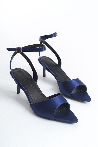 MARSEDO Women's Pointed Toe Strappy Ankle Strap Heeled Sandals Holly Navy Blue