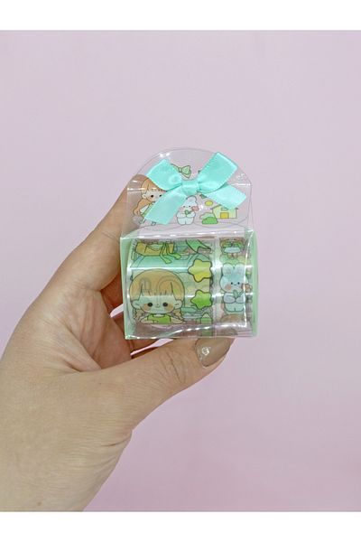 Limmy Cute Girl Transparent Patterned Tape with Bow Bag - Green