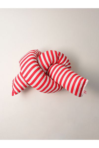 Galia Tasarım Red and White Colored Striped Multi-Purpose U Shaped Sausage Pillow