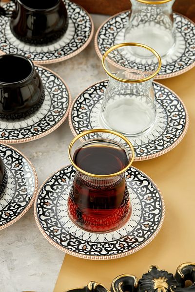 Babion Black Motif Special Series 18 Piece Coffee Cup Set and Tea Set