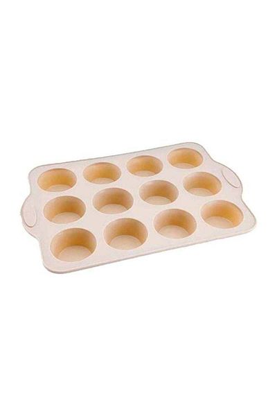 ROYALFORD Silicone 12 Cup Muffin Pan With Steel Frame Beige 34X22cm