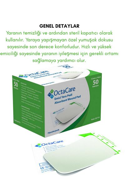 Octacare High Absorbent Wound Pad (800% Absorbent) Hypoallergenic (Single Sterile Package) 7.5cm X 10 cm 50 Pieces