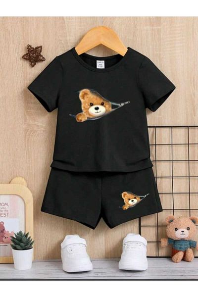 DOCE ELEGANTE Children's Suit with Zipper and Teddy Bear Print