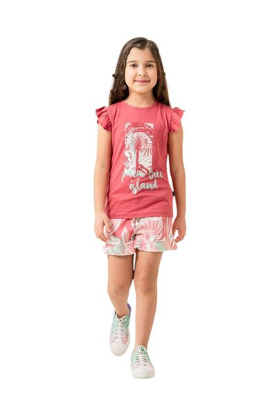 Miniworld Baby Combed Cotton Suit with Ruffle Sleeves and Printed Pattern Shorts