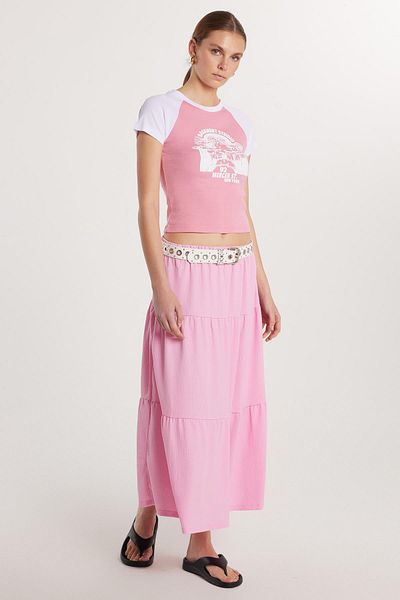 Tudors Women's Regular Fit Cotton Plain Pink Skirt