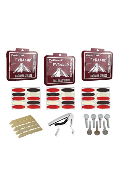 Master Music 0.20 Uzun Sap Bağlama Teli 3 Adet - Kapo - Burgu - 3 adet Cüzdanlı tezene