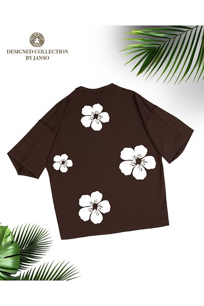 JANSO GROUP - Women's Flower Printed Short Sleeve Tshirt Large Size Cotton