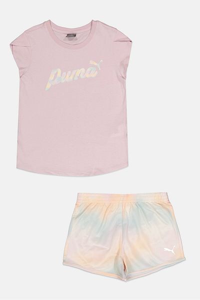 Puma Kids Girl 2 Pieces Sportswear Fit Brand Logo Top With Short Set, Multicolor