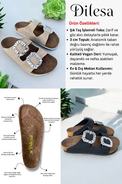 Dilesa White Women's Stone Buckle Orthopedic Sole Slippers Double Banded Buckle Daily Comfortable Home & Outdoor Slippers