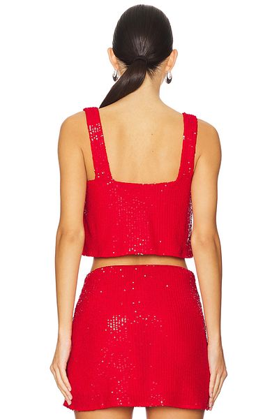 AFR CLOTHES Women's Red Sequin Lined Square Collar Crop Top