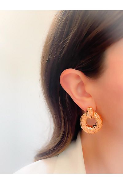 Trinos Steel Earrings Crater Textured Vintage Earrings