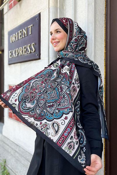 Sultan Eşarp Σουλτάνος φρέσκο ​​βαμβακερό σάλι - Orient Express Model - SLF001-05 - Μπλε, Μαύρο, Μπορντό