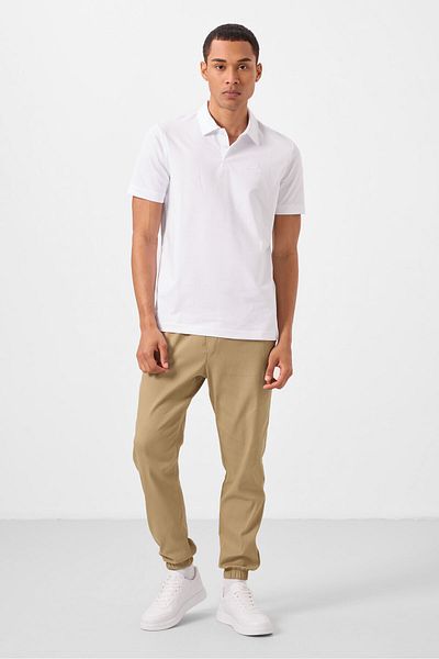 TOMMY LIFE Λευκό Basic Logo Standard Fit Knitwear Polo Neck Ανδρικό T-shirt - 87748