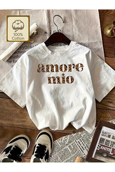 AEMİ Μπλουζάκι Unisex Amore Mio με στάμπα 100% βαμβακερό Oversize