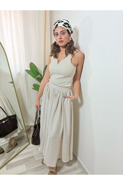 Misun butik TAŞ RENGİ UZUN ETEK