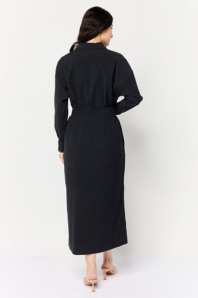 Esprit Women Solid Long Sleeve Midi Dress, Black