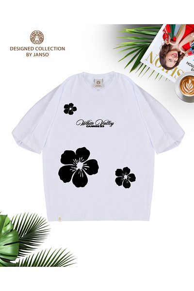 JANSO GROUP - Women's Flower Printed Short Sleeve Tshirt Large Size Cotton