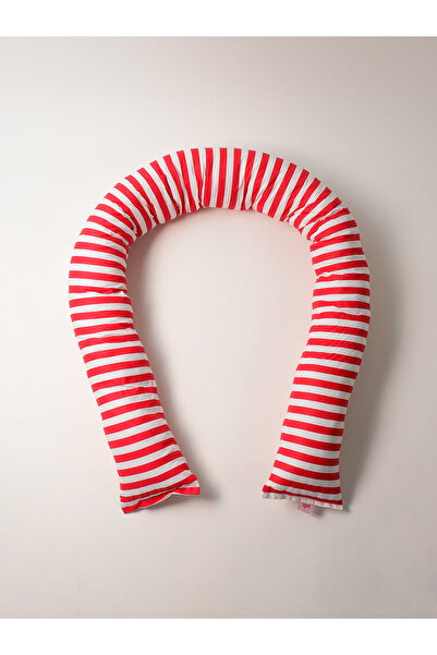 Galia Tasarım Candy - Red and White Colored Striped Multi-Purpose U-Shaped Sausage Pillow