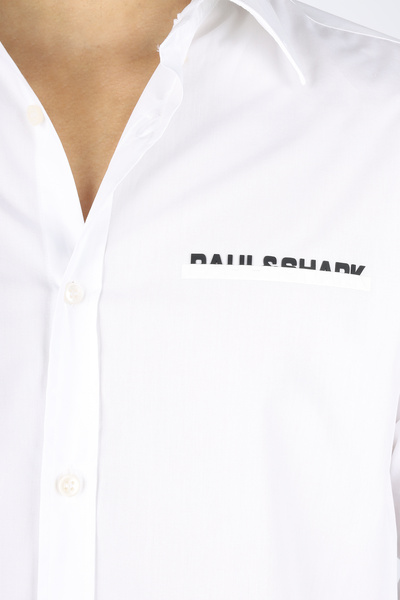 PAUL&SHARK Erkek Regular Fit Pamuklu Göğsü Logo Baskılı Uzun Kollu Beyaz Gömlek 25413506-010