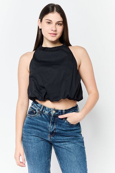 Esprit Women Ruffle Neck Sleeveless Solid Tank Top, Black