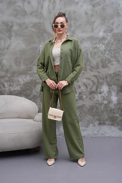 H&A İSTANBUL Women Linen Blended Oversize Suit Pants Shirt