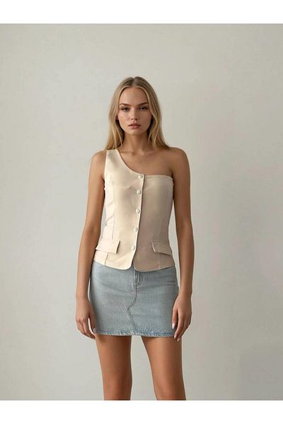 Coral Stoned Buttoned Single Strap Vest Stone