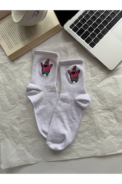 AYDK Cute Patrick Embroidered Socket White Cartoon Character Unisex Cotton Socks
