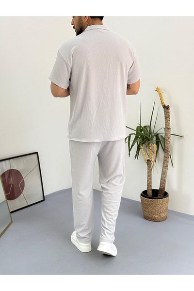 Combineman35 Short Sleeve Crinkle Fabric Summer Lycra Unisex Women's Men's Short Sleeve Shirt Tracksuit Set