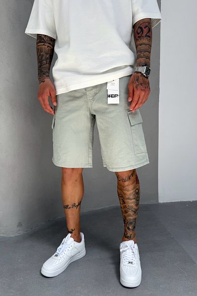 MADZEYMODA Water Green Denim Fabric Men's Cargo Pocket Jean Jeans Shorts Ke-554