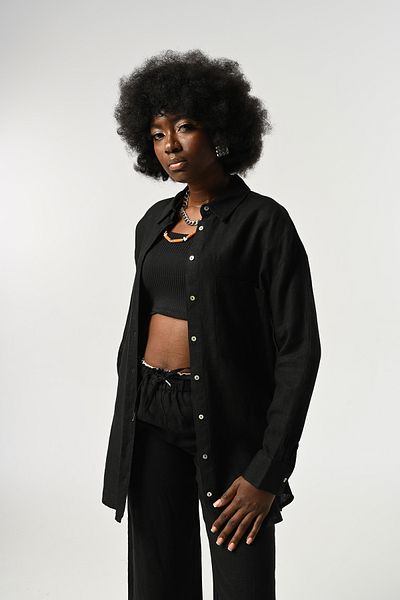 Orfeo Negro Women's 100% Linen Single Pocket Shirt