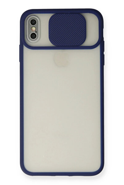 NewFace حافظة آيفون X كاميرا بلورية منزلقة من السيليكون - أزرق داكن 1494833709