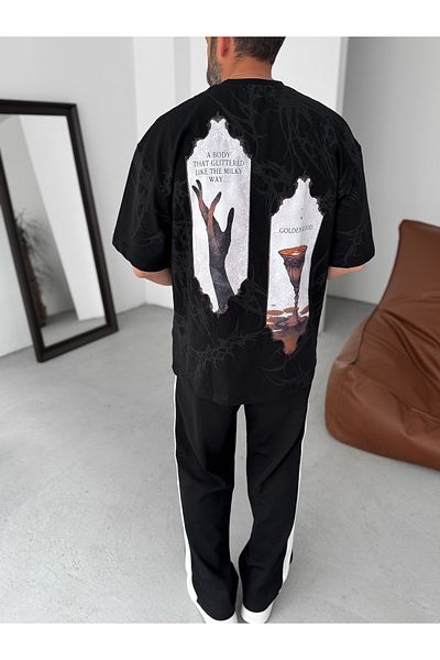 BYBASICMAN Black Golden Blood Patchli Oversize T-Shirt Res-5204
