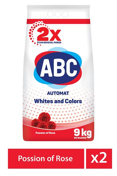 ABC X2-ABC AUTOMATIC DETERGENT - WHITE AND COLORED PINK 9 KG
