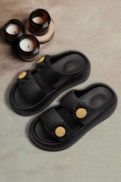 Melek Tuna Women's Extra Light Stylish Slippers with Floral Side, Beach Sea Pool Slippers, Women's Cute Slippers