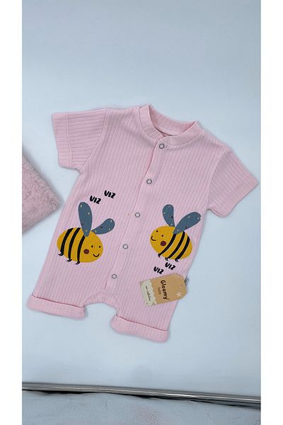 Gleamy HAZELNUT BEBE KIDS - Ari Patterned Fence Short Sleeve Shorts Jumpsuit 100% Cotton
