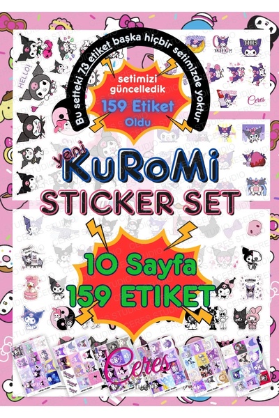 Ceres Studio Kuromi Sanrio Sticker Set - 10 Sayfa 159 Adet Etiket ( Planlayıc...