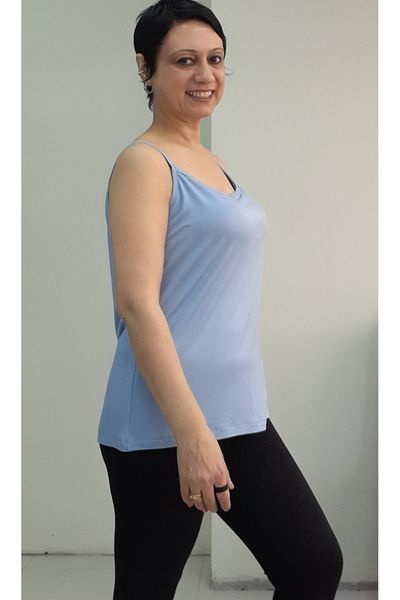 Mertcan Butik Ice Blue Rope Strap Combed Viscose T-Shirt