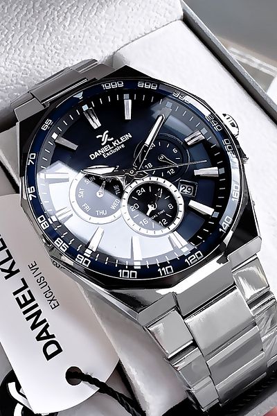 Daniel Klein Exclusif Men's Wristwatch 3 Atm Waterproof Silver Color Steel Band