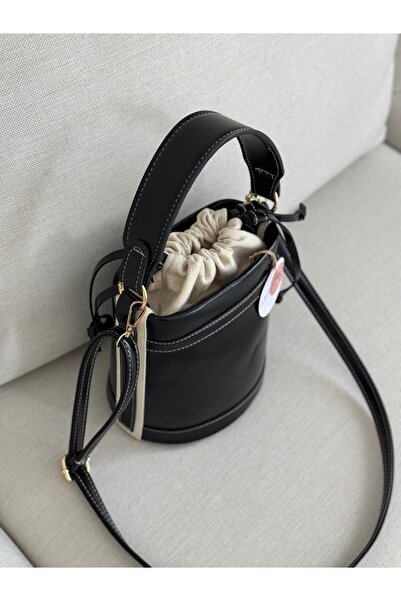 BAGLOVİS Shirred Mouth Bucket Model Black Color Women's Hand and Shoulder Bag En20 Uzn20