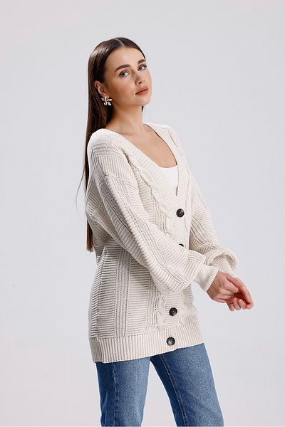Sun Art Knitting Păr crem tricotat mânecă balon Tricotaj lungi pentru femei Cardigan tricotat (80 cm)