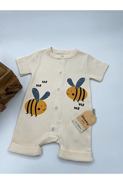 Gleamy HAZELNUT BEBE KIDS - Ari Patterned Fence Short Sleeve Shorts Jumpsuit 100% Cotton